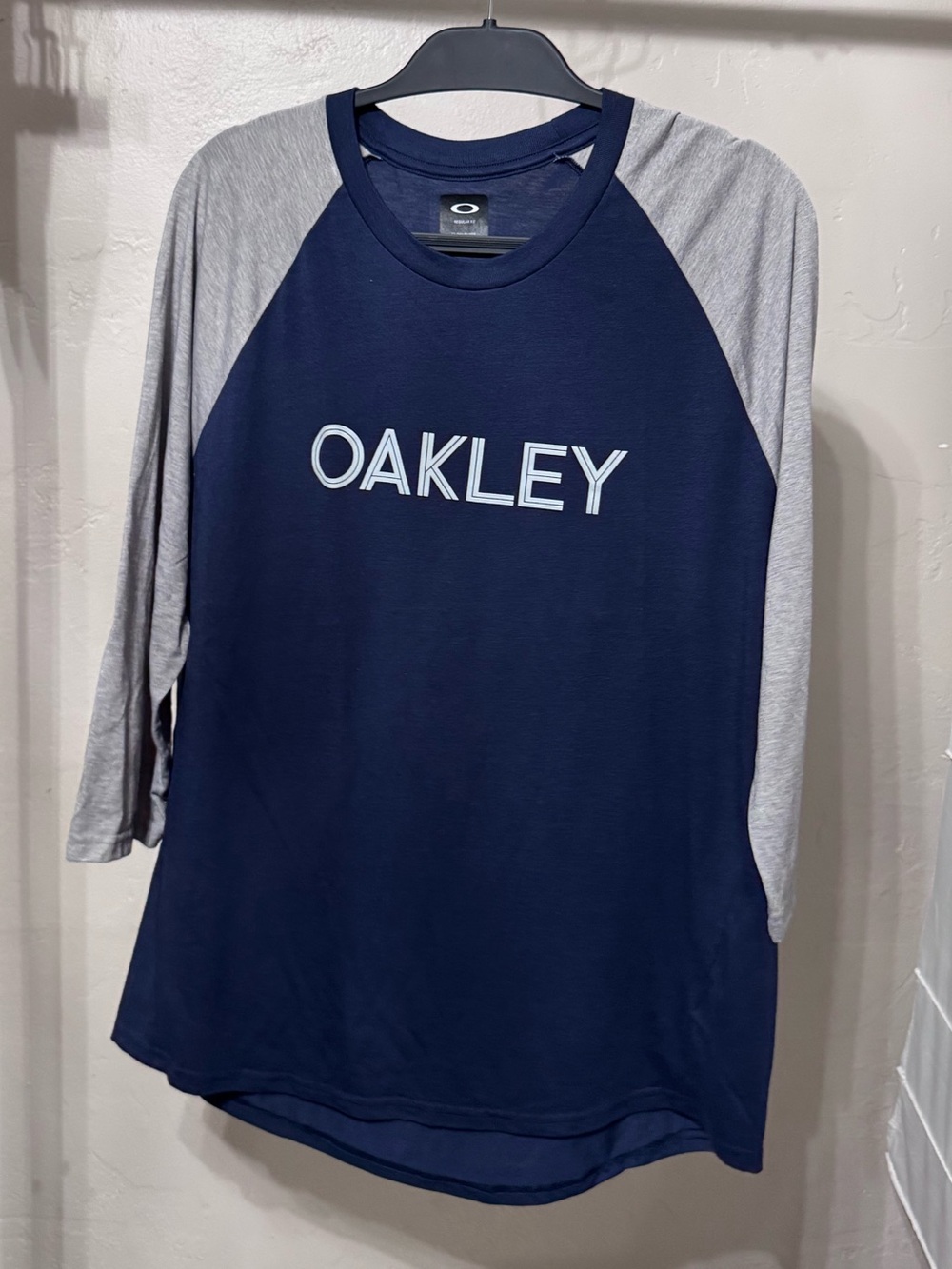 Oakley Navy and Light Gray Raglan Baseball Tee
